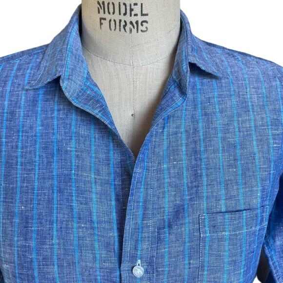 Frank & Eileen Barry Tailored Button Up Linen Blue Stripe Size XSmall XS - Picture 2 of 7